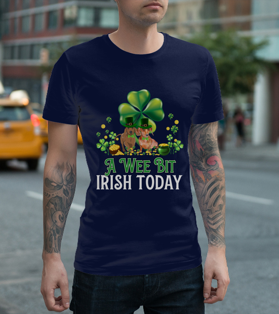 A Wee Bit Irish Today Classic Dachshund with Shamrocks and Leprechaun Hats T-Shirt