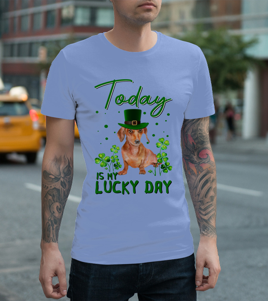 Dachshund Lucky Day With Leprechaun Hat And Shamrocks T-Shirt