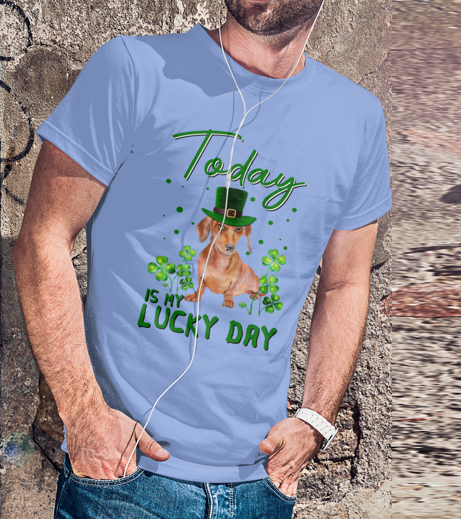 Dachshund Lucky Day With Leprechaun Hat And Shamrocks T-Shirt