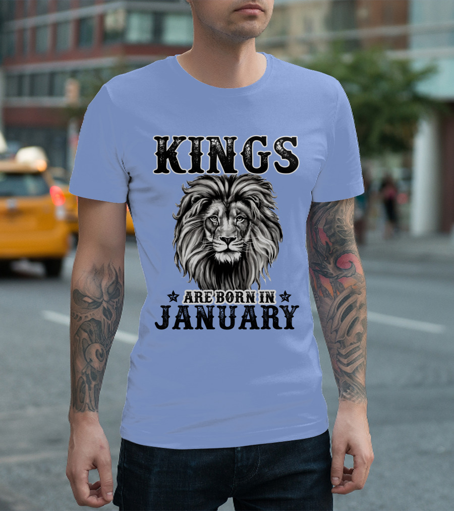 Kings Are Born In January Lion Face T-Shirt