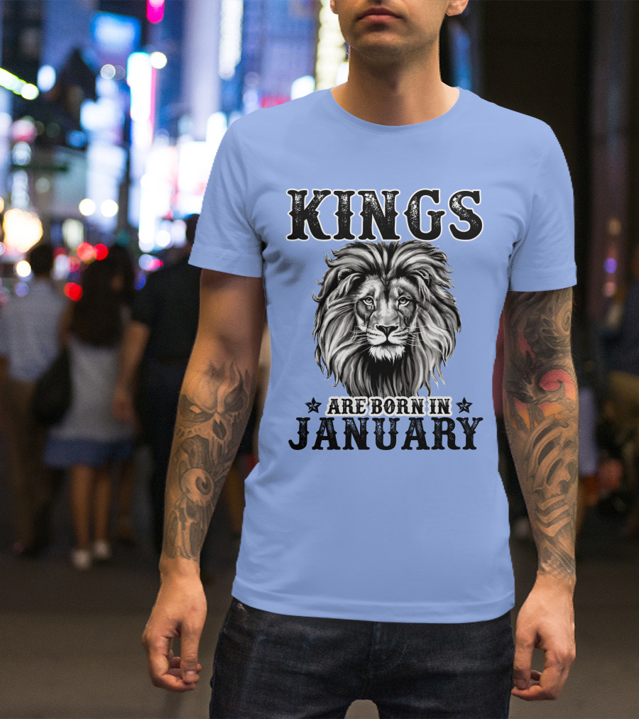Kings Are Born In January Lion Face T-Shirt