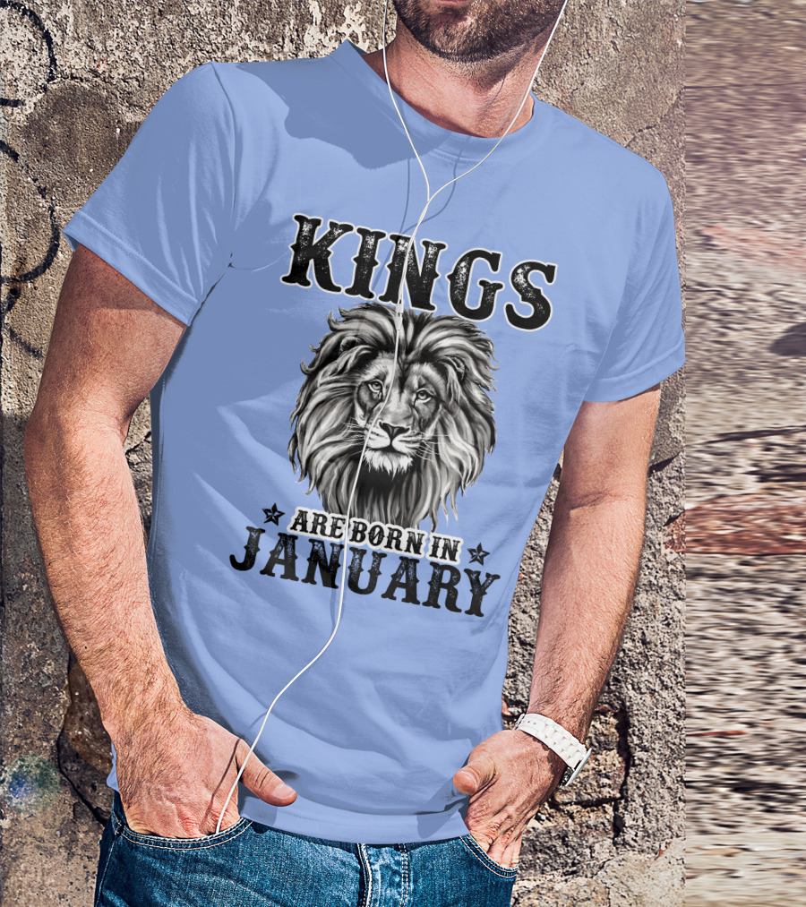 Kings Are Born In January Lion Face T-Shirt