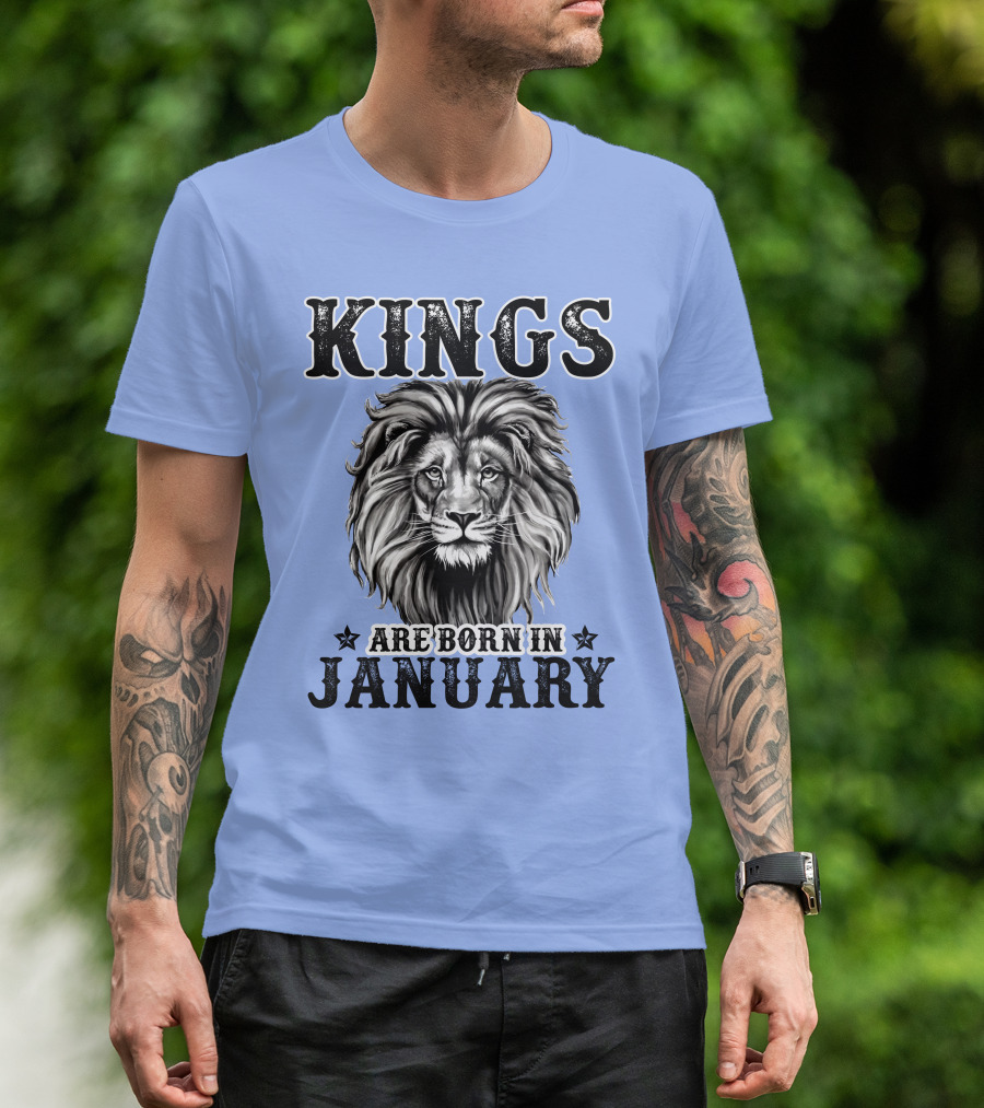 Kings Are Born In January Lion Face T-Shirt