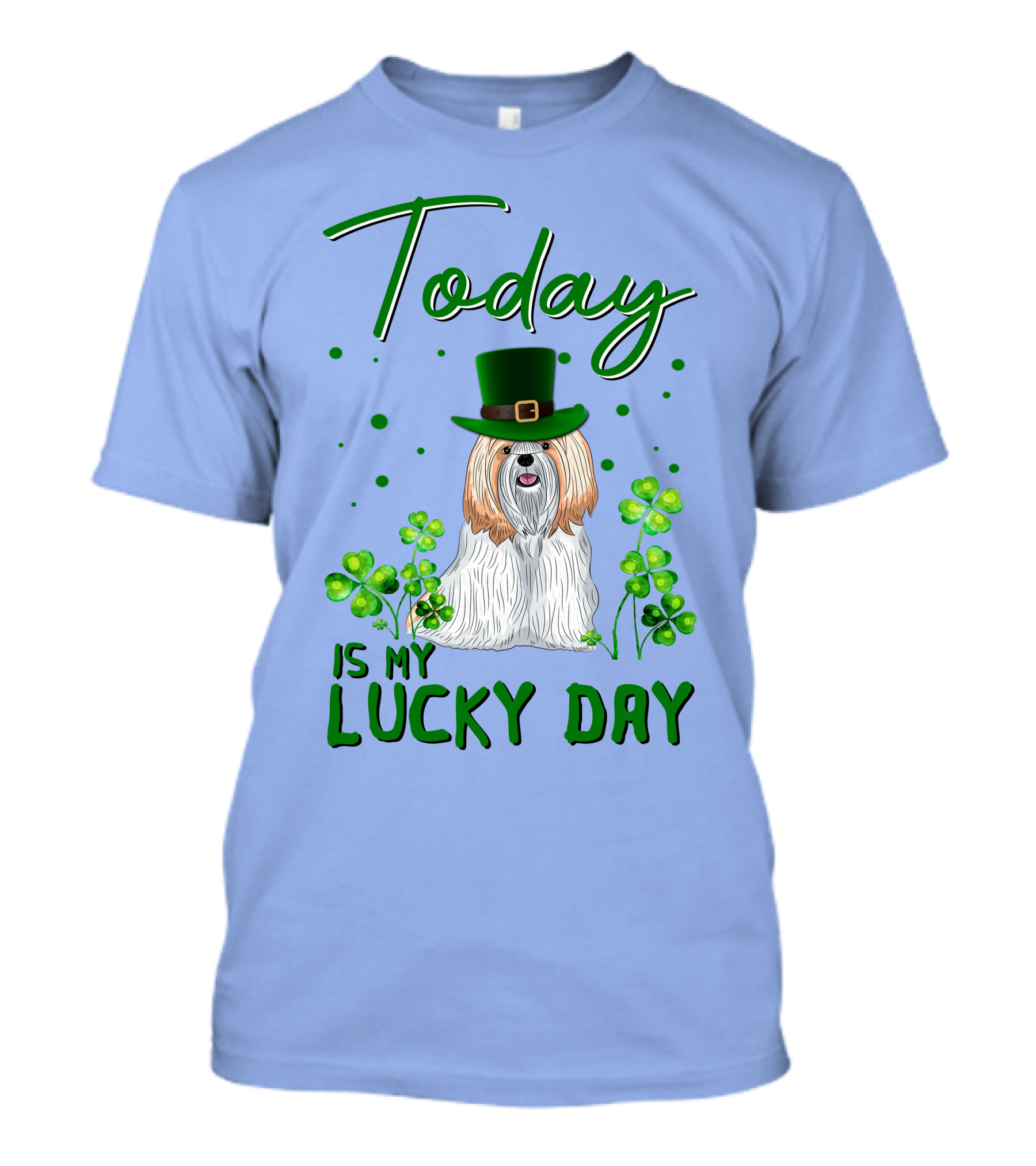Today Is My Lucky Day Shih Tzu With Shamrocks And Green Hat T-Shirt