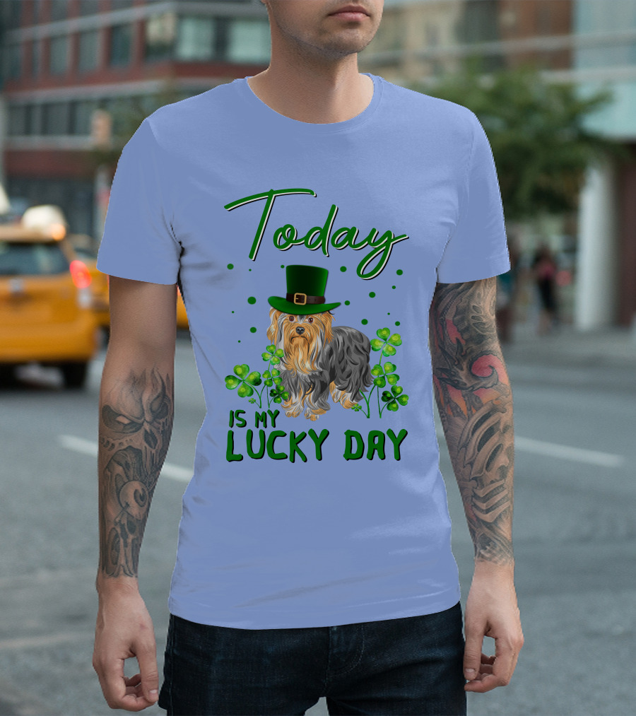 Today Is My Lucky Day Yorkshire Terrier with Shamrock Hat T-Shirt