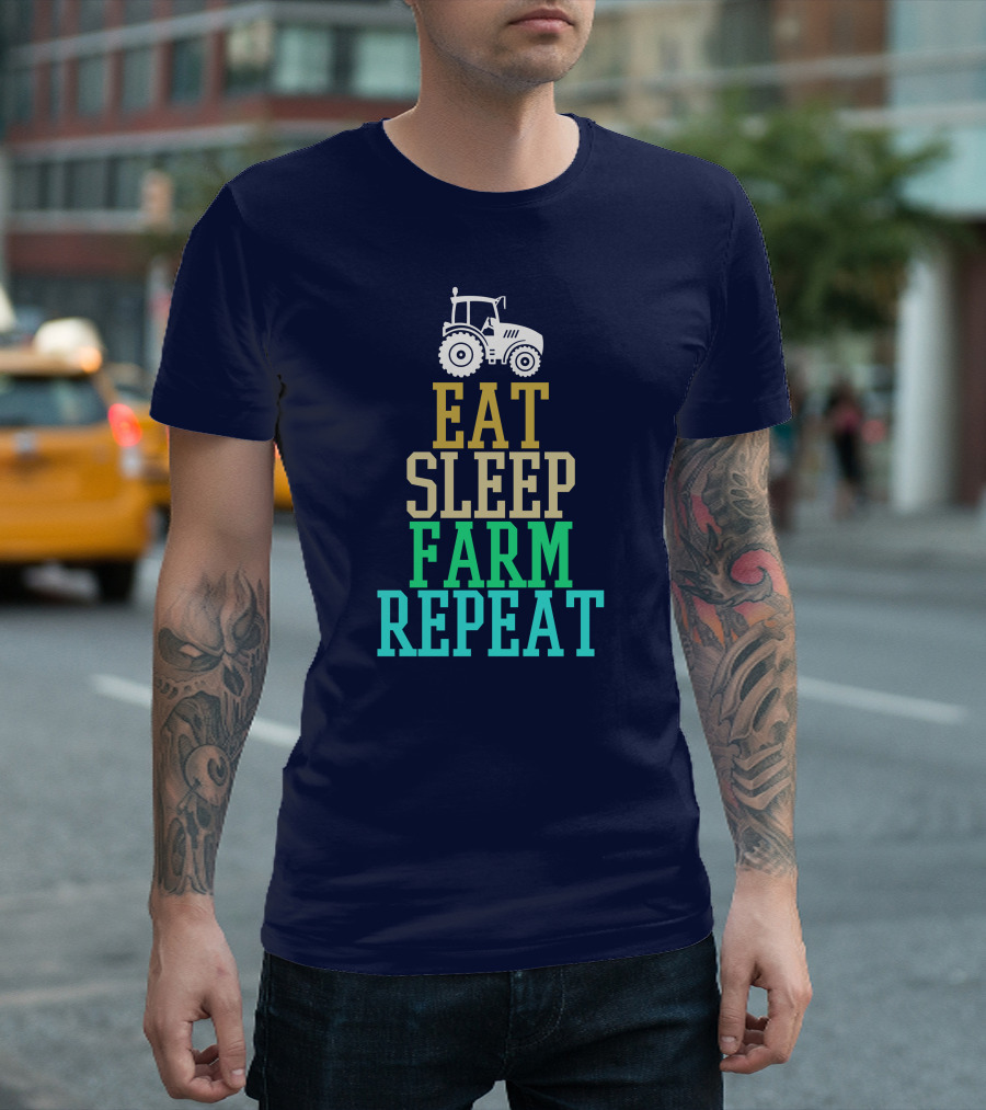 Eat Sleep Farm Repeat Tractor Motif T-Shirt