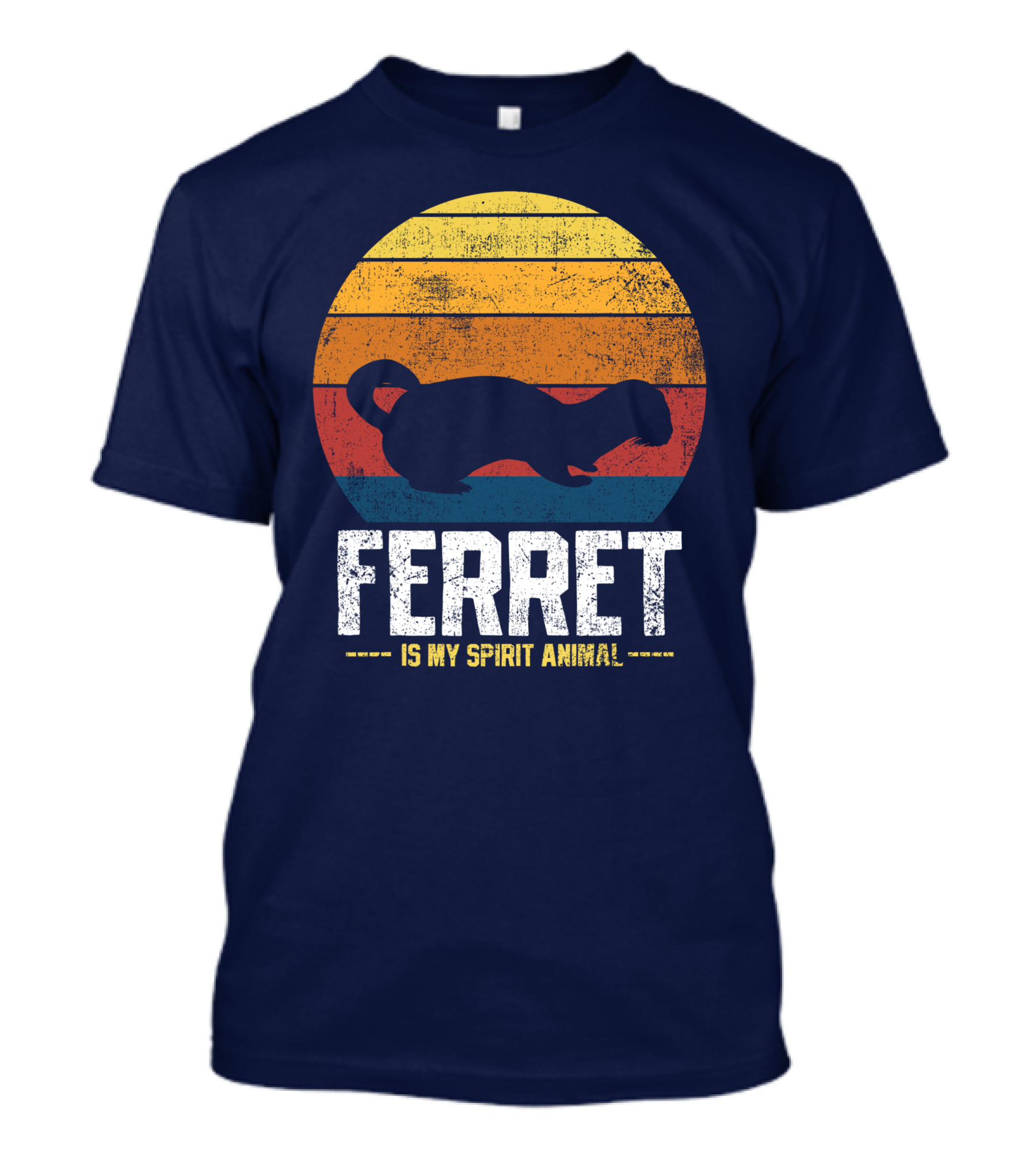 Ferret Is My Spirit Animal Retro Silhouette Navy Ferret T-Shirt