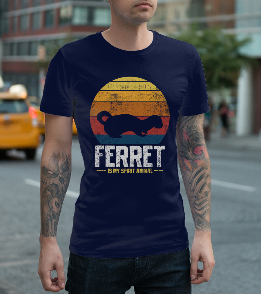 Ferret Is My Spirit Animal Retro Silhouette Navy Ferret T-Shirt