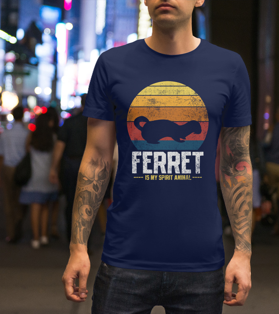 Ferret Is My Spirit Animal Retro Silhouette Navy Ferret T-Shirt