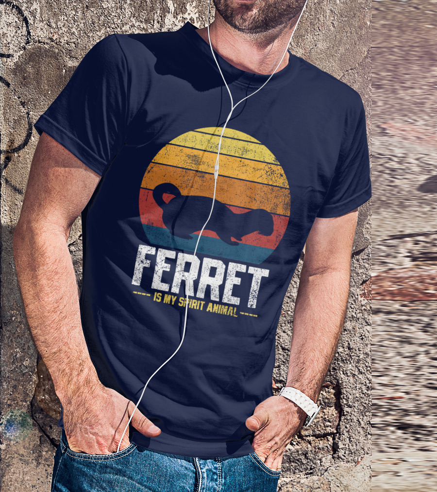 Ferret Is My Spirit Animal Retro Silhouette Navy Ferret T-Shirt