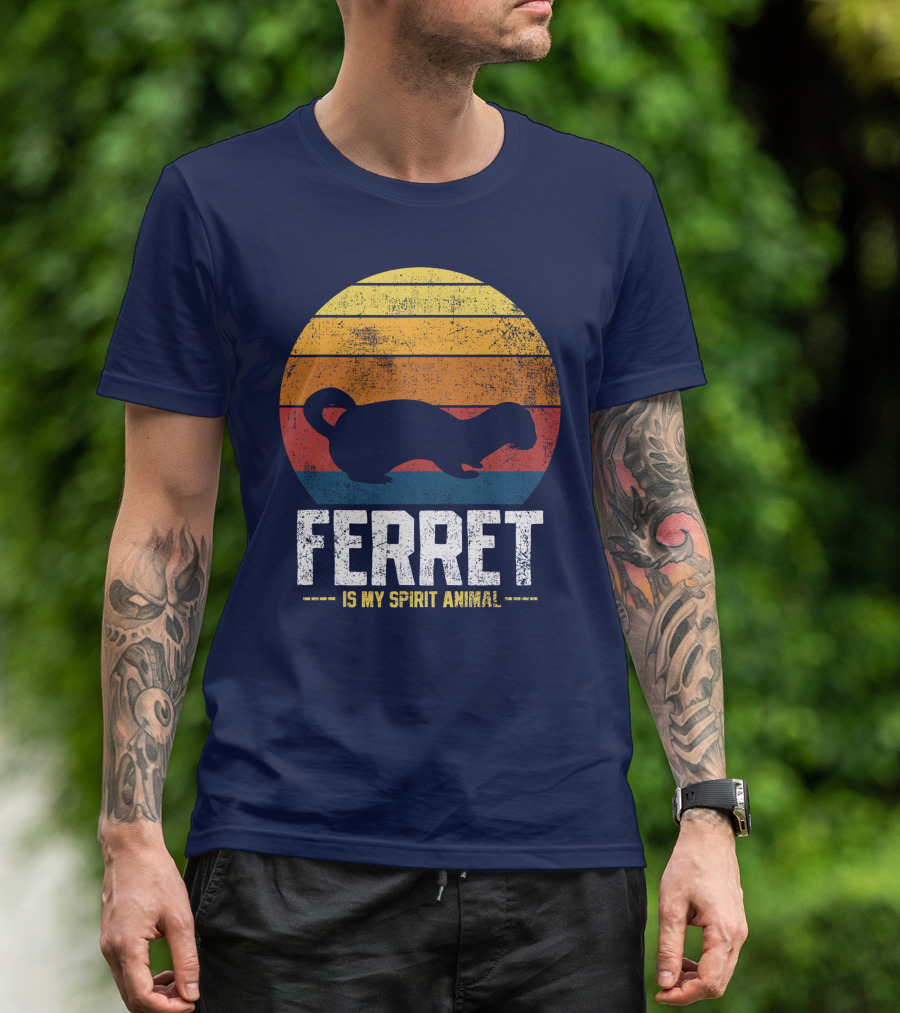 Ferret Is My Spirit Animal Retro Silhouette Navy Ferret T-Shirt