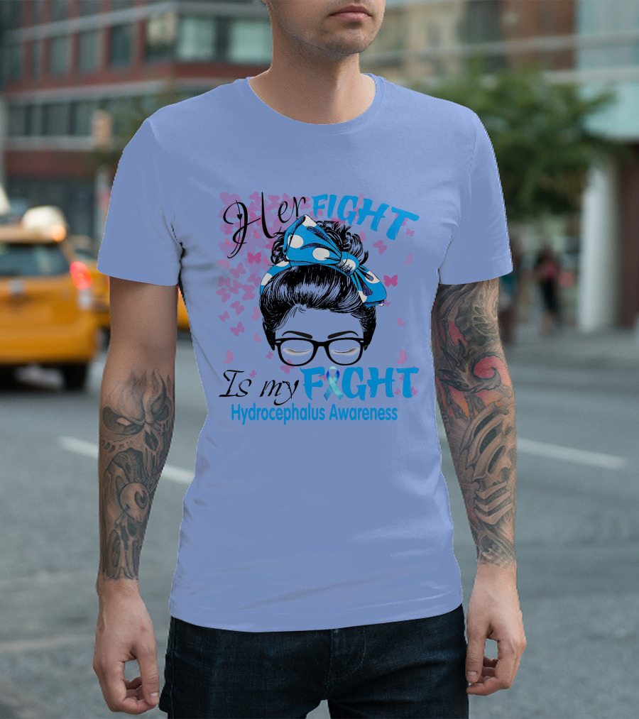 Her Fight Is My Fight Hydrocephalus Awareness Butterfly Glasses Bow T-Shirt
