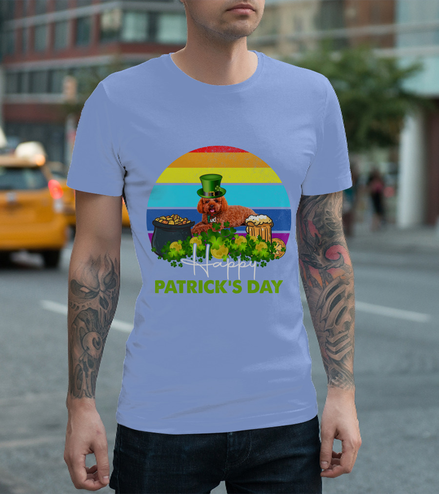 Patrick's Day Lucky Dog Shamrock Rainbow Hat Poodle T-Shirt