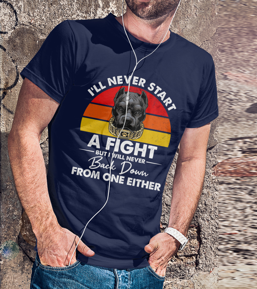I’ll Never Start A Fight Dog With Chain Collar And Retro Gradient T-Shirt