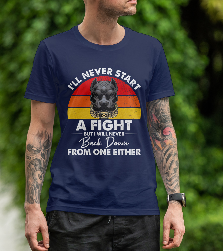 I’ll Never Start A Fight Dog With Chain Collar And Retro Gradient T-Shirt