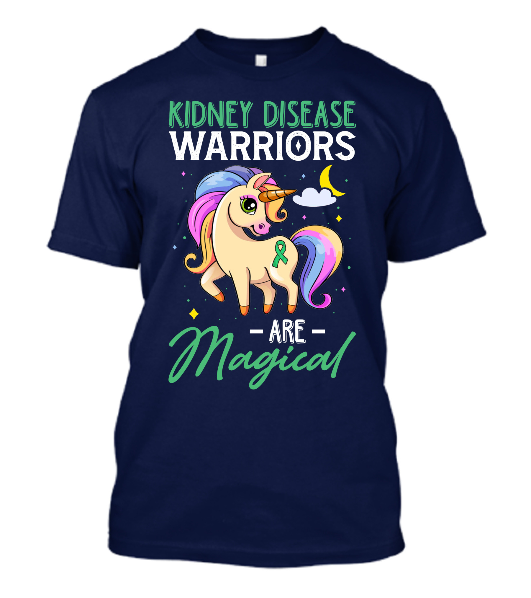 Kidney Disease Warriors Are Magical Unicorn Ribbon Clouds Moon Stars T-Shirt