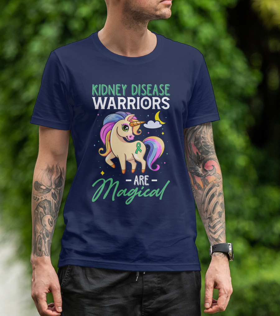 Kidney Disease Warriors Are Magical Unicorn Ribbon Clouds Moon Stars T-Shirt