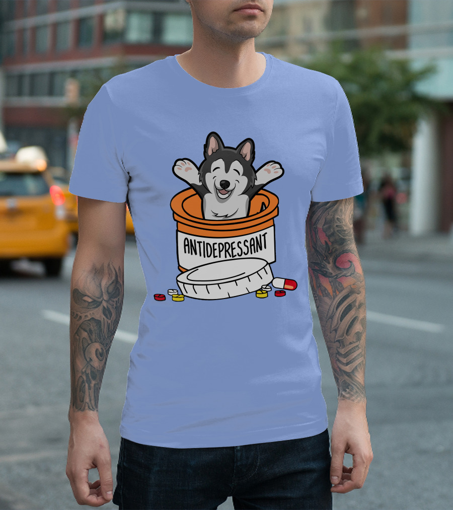 Antidepressant Husky In Pill Bottle With Capsules And Tablets T-Shirt