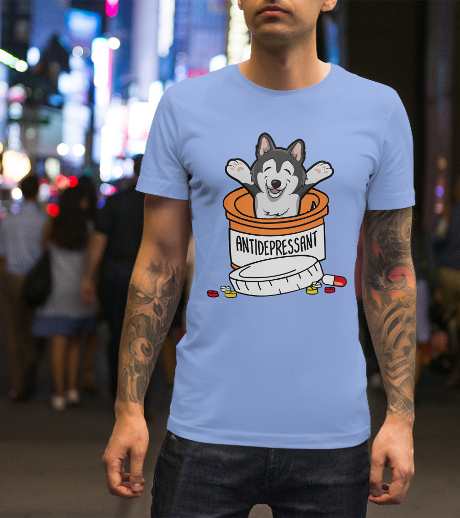 Antidepressant Husky In Pill Bottle With Capsules And Tablets T-Shirt