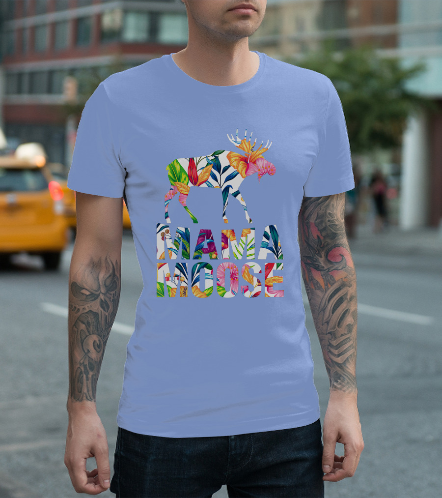 Mama Moose Floral Animal Lover Funny RED Moose T-Shirt
