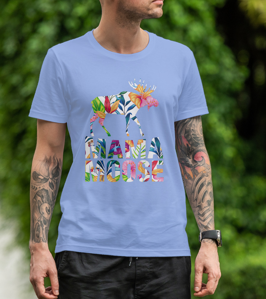 Mama Moose Floral Animal Lover Funny RED Moose T-Shirt