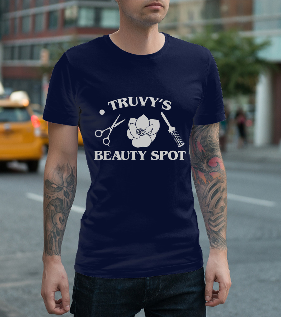 Truvy's Beauty Spot Hairstylist Scissors Flower Brush Iconic T-Shirt