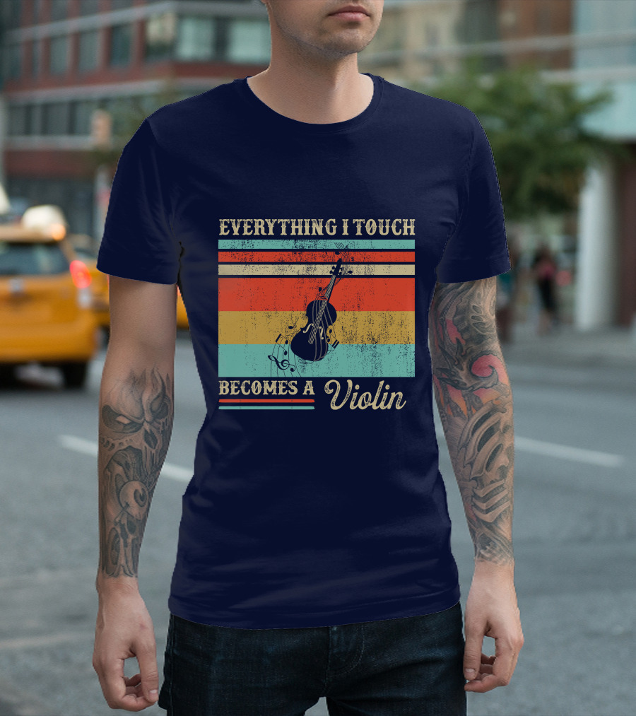RD Everything I Touch Becomes A Violin Retro Colorful Stripes Musical Instrument T-Shirt