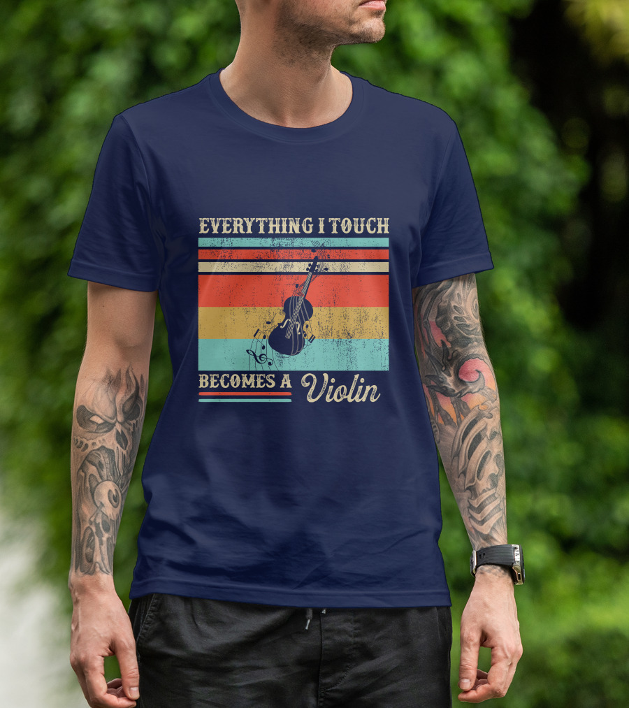 RD Everything I Touch Becomes A Violin Retro Colorful Stripes Musical Instrument T-Shirt