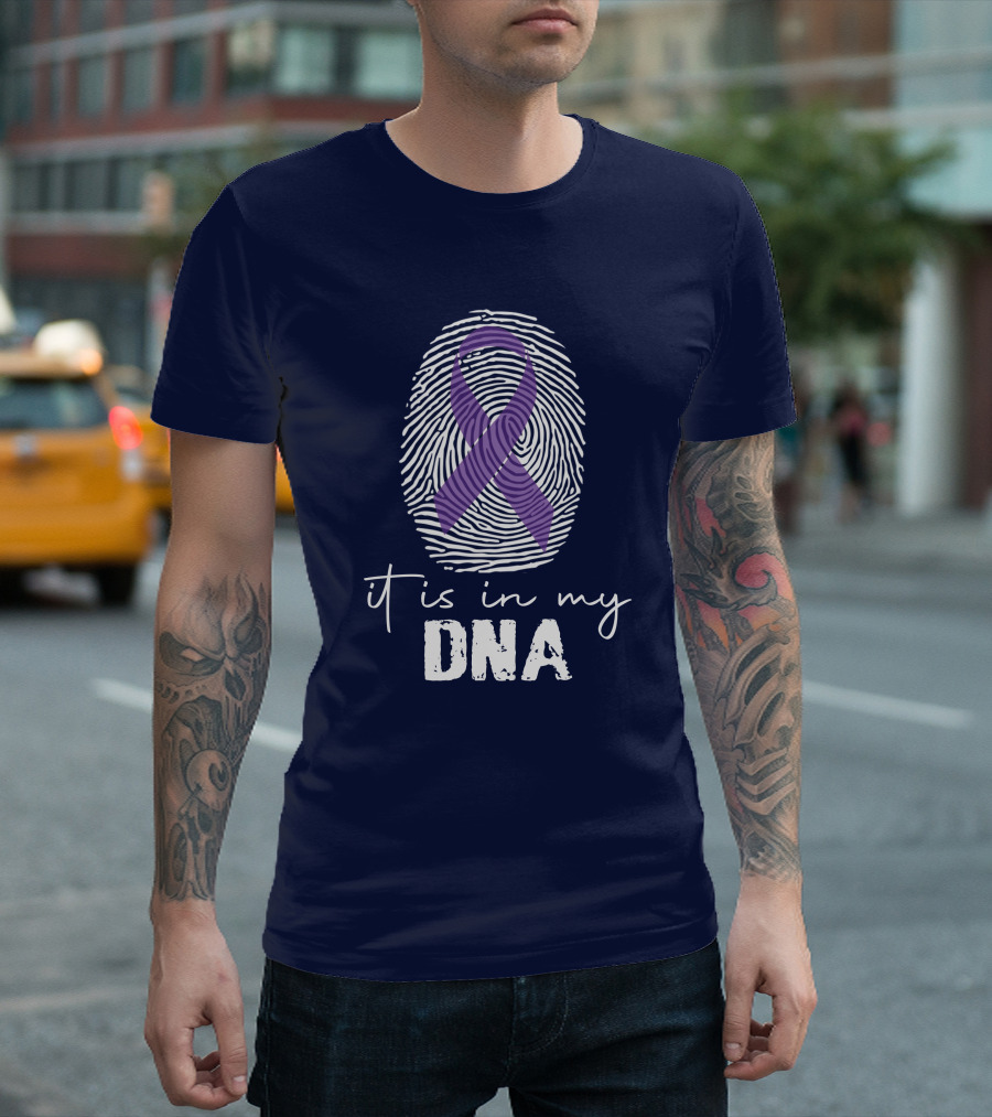 RD It is In My DNA Pancreatic Cancer Awareness Purple Ribbon Fingerprint T-Shirt