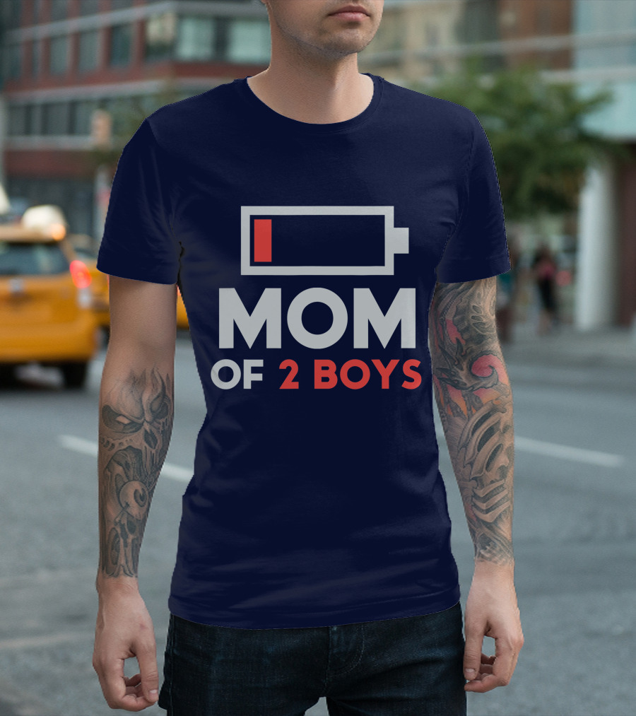 Low Battery Mom of 2 Boys from Son Birthday T-Shirt