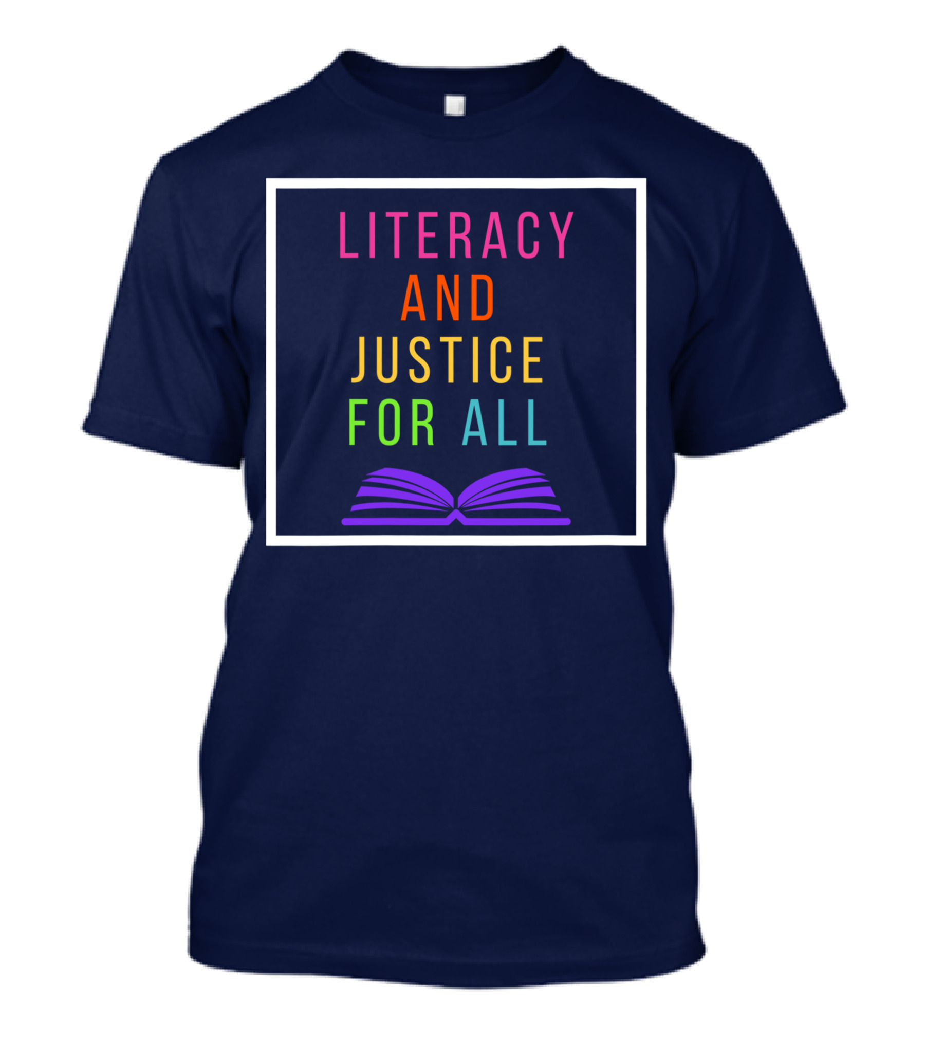 Literacy And Justice For All Open Book Rainbow Colors T-Shirt