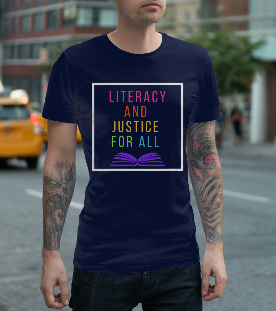 Literacy And Justice For All Open Book Rainbow Colors T-Shirt