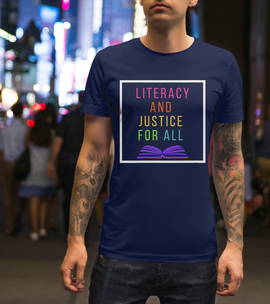Literacy And Justice For All Open Book Rainbow Colors T-Shirt