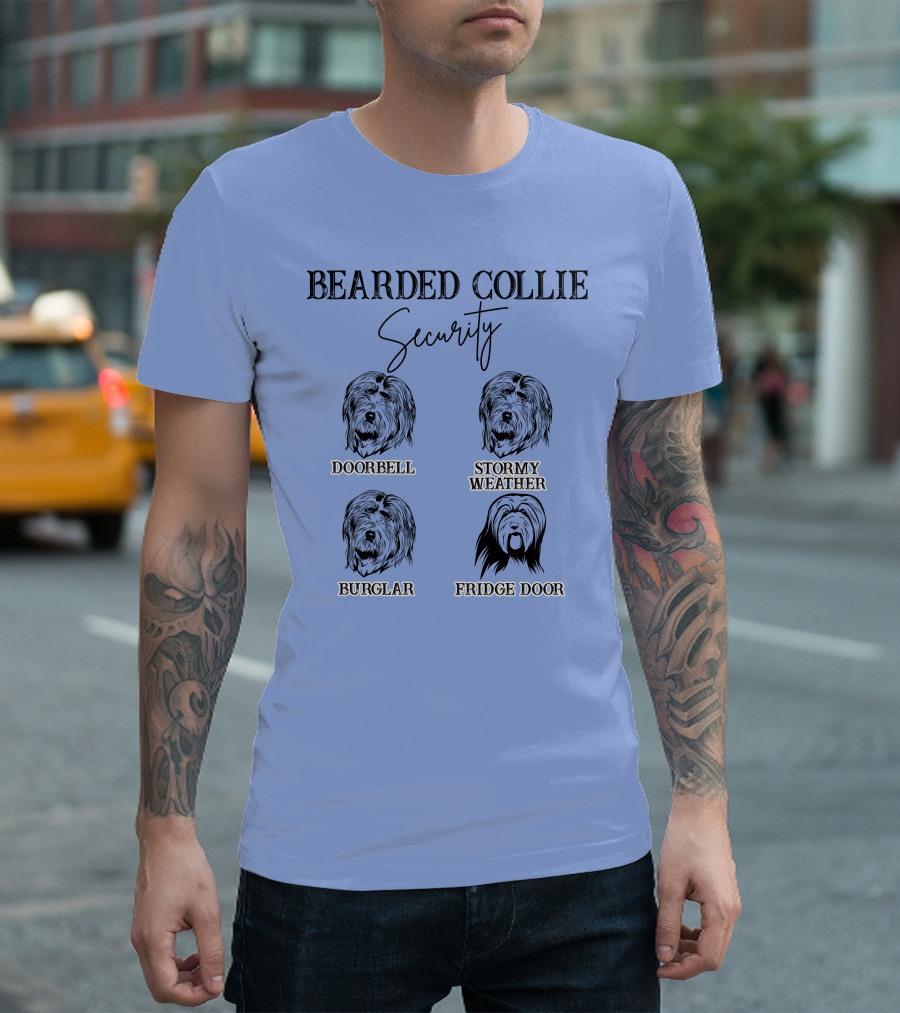 Bearded Collie Security Doorbell Stormy Weather Burglar Fridge Door T-Shirt