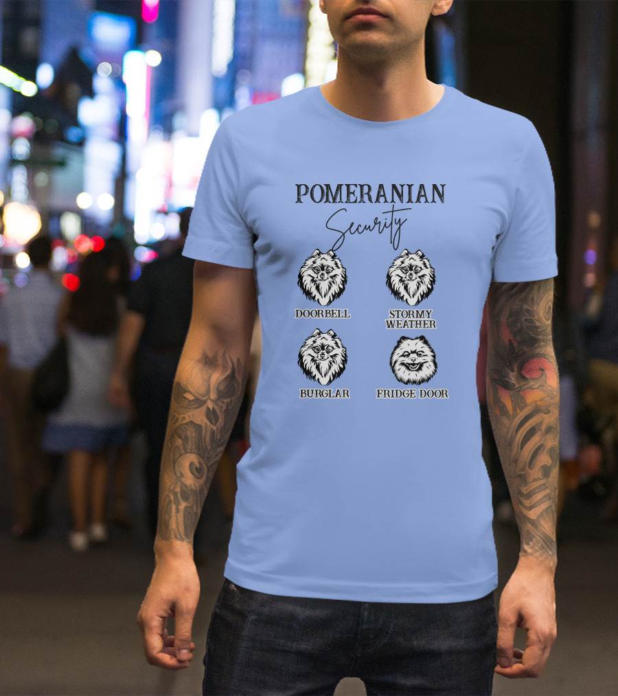 Pomeranian Security Doorbell Stormy Weather Burglar Fridge Door Dog Owner T-Shirt