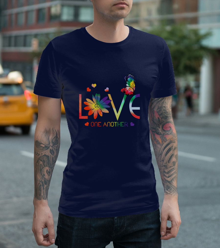 Love One Another Peace Flower Butterfly Hippie T-Shirt