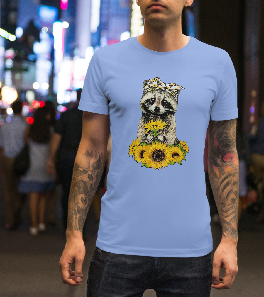 Raccoon Holding Sunflowers With Bandana Pattern Featuring Me T-Shirt