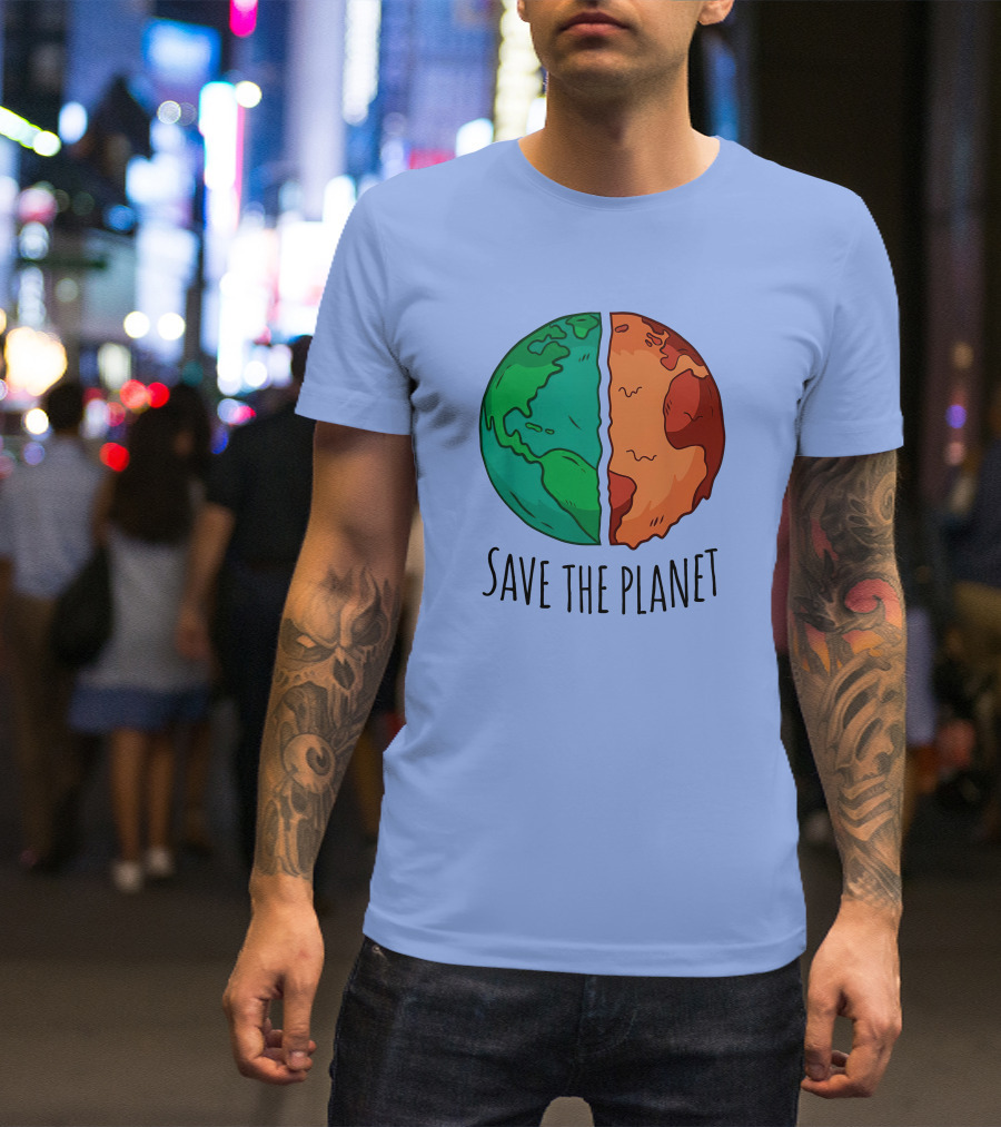 Save The Planet Earth Green And Red Split T-Shirt
