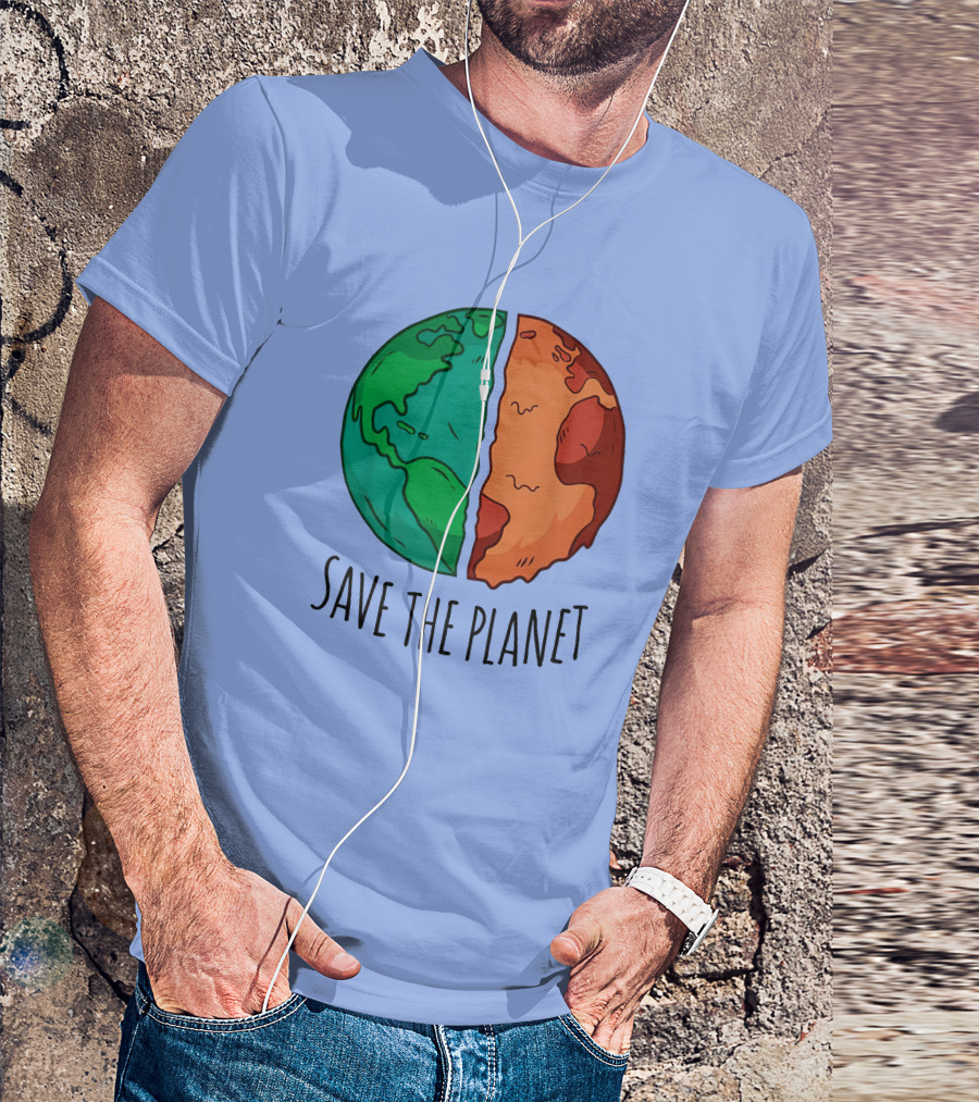 Save The Planet Earth Green And Red Split T-Shirt