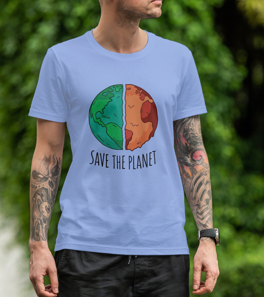Save The Planet Earth Green And Red Split T-Shirt