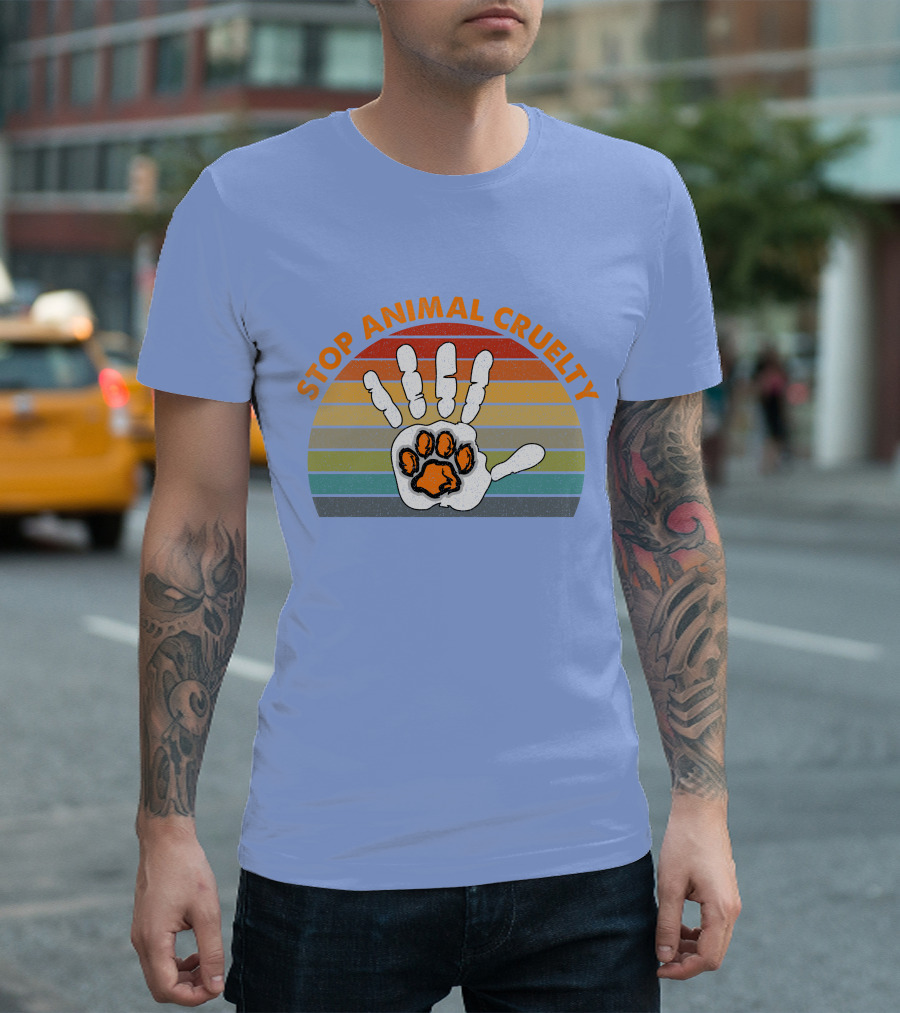 Stop Animal Cruelty Handprint Paw Vegan Activism Animal Rights T-Shirt