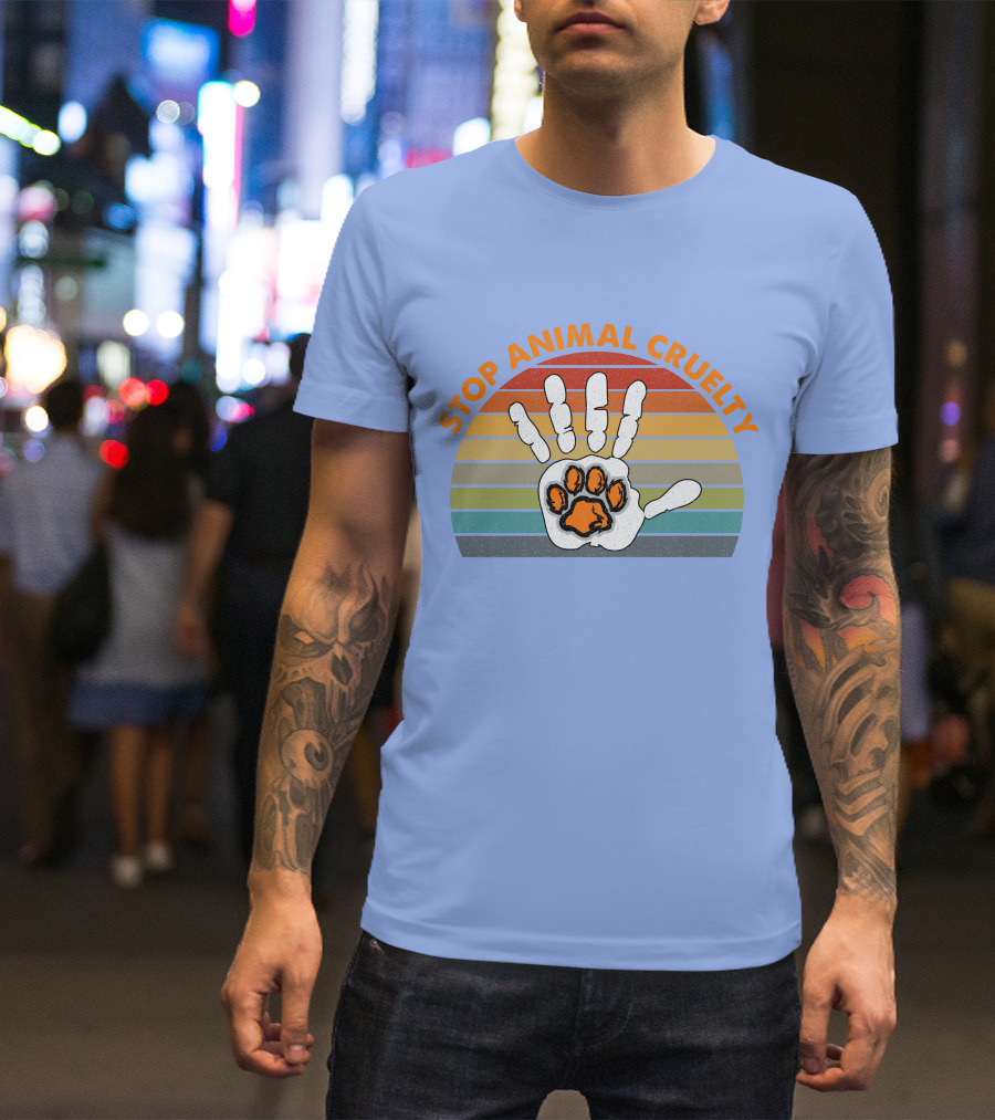 Stop Animal Cruelty Handprint Paw Vegan Activism Animal Rights T-Shirt