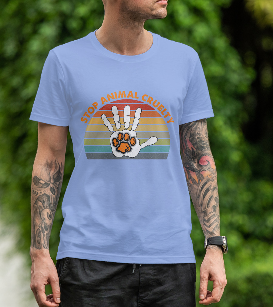 Stop Animal Cruelty Handprint Paw Vegan Activism Animal Rights T-Shirt