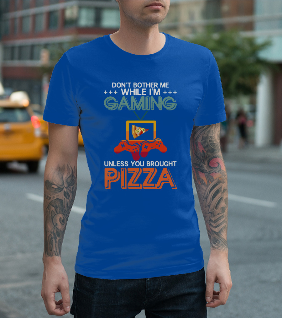 Don't Bother Me While I'm Gaming With Pizza And Controller Icons T-Shirt