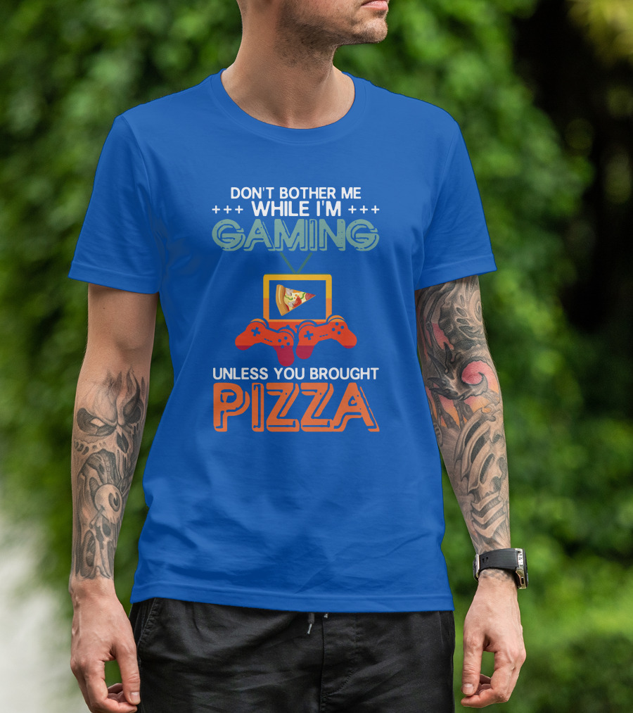 Don't Bother Me While I'm Gaming With Pizza And Controller Icons T-Shirt