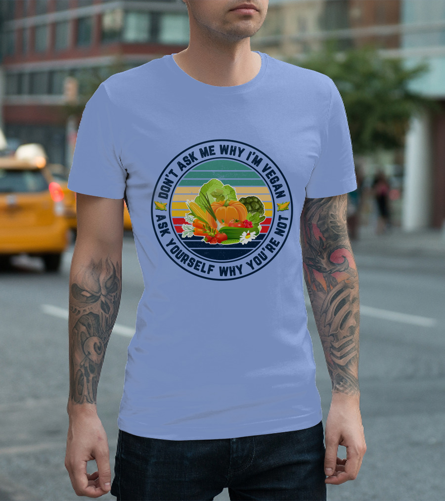 Don't Ask Me Why I'm Vegan Ask Yourself Why You're Not Vegetable Retro Stripes Vegetable Medley T-Shirt