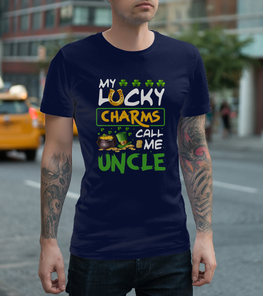 My Lucky Charms Call Me Uncle Four Leaf Clover Pot of Gold T-Shirt