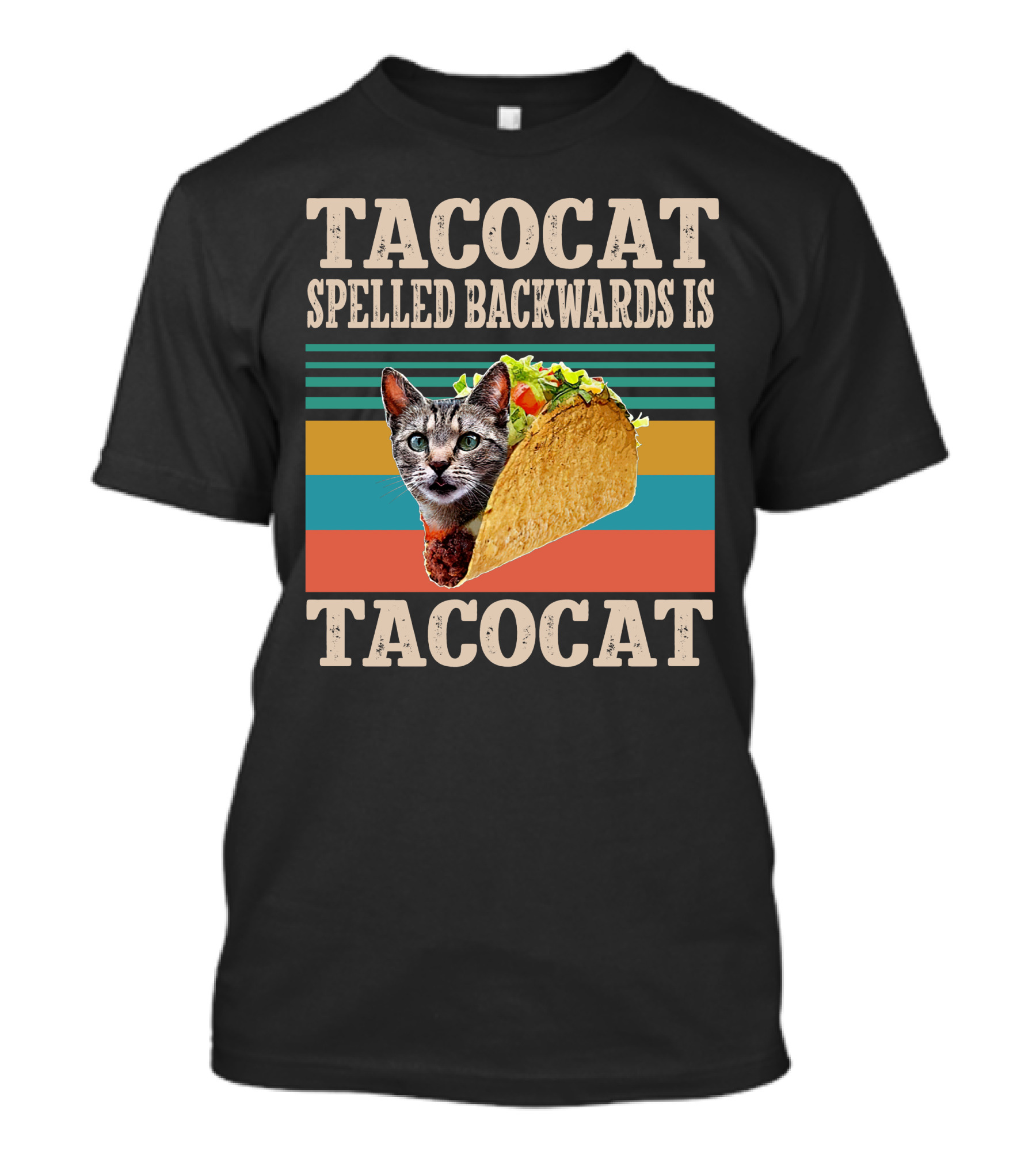 Tacocat Spelled Backwards Is Tacocat Cat Taco Palindrome Retro Stripes T-Shirt