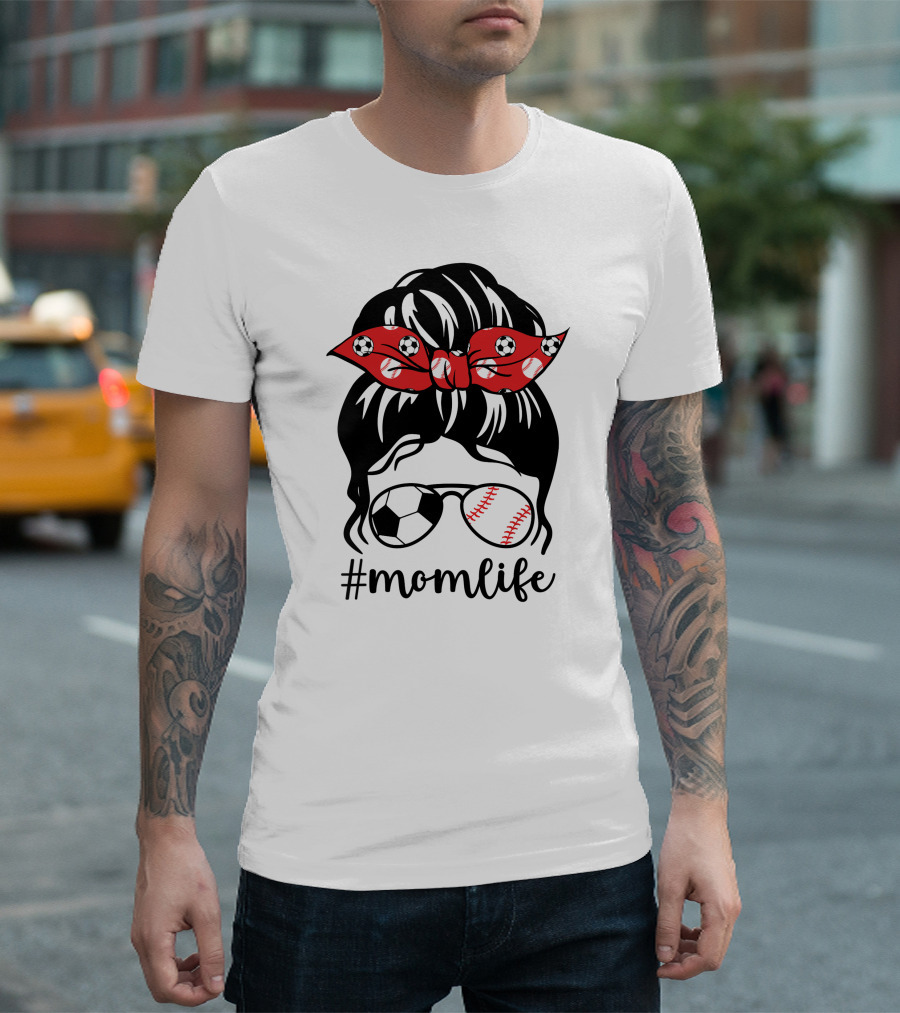 MomLife Classy Soccer Baseball Messy Bun T-Shirt