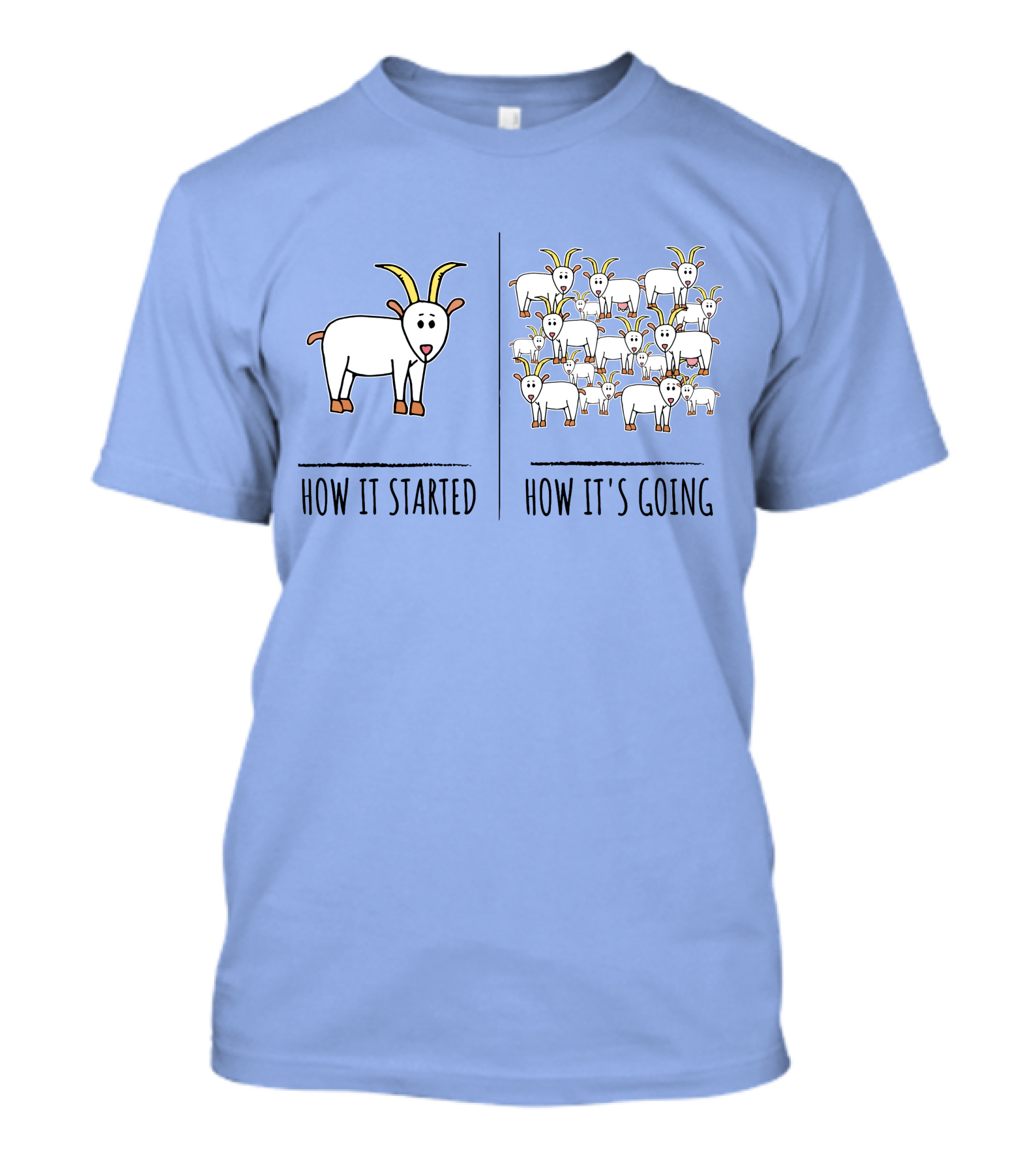 How It Started How It's Going Funny Goat Meme Farm Lovers Goat Goat Pun T-Shirt